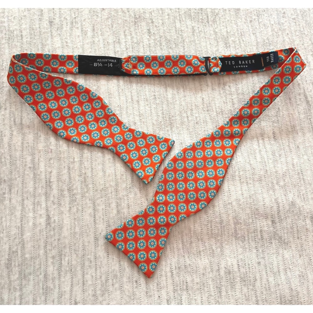 Ted Baker London Mens Silk Bow Tie Orange Teal Geometric Floral Medallion Tie